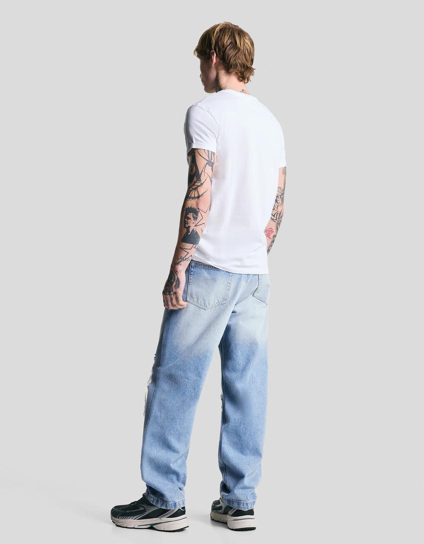 Jeans straight relaxed rotos-Azul lavado