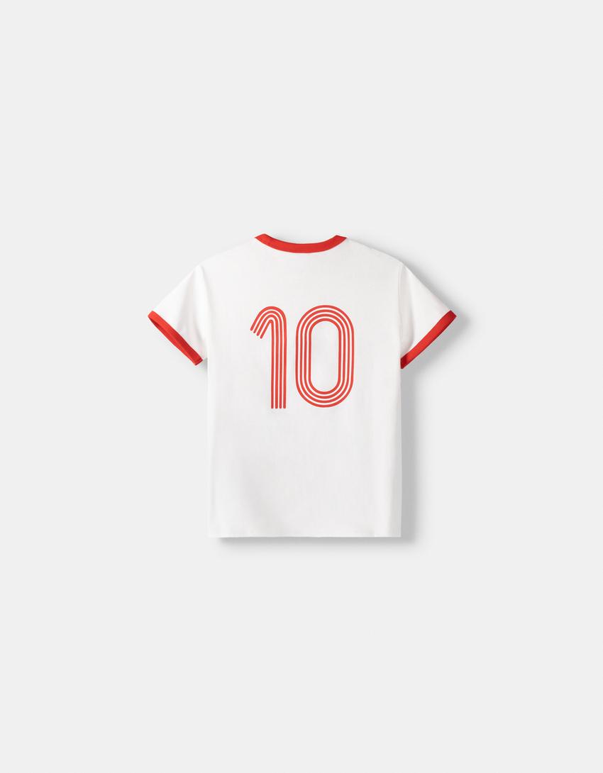 Kısa kollu kontrast detaylı spor t-shirt-Krem-5