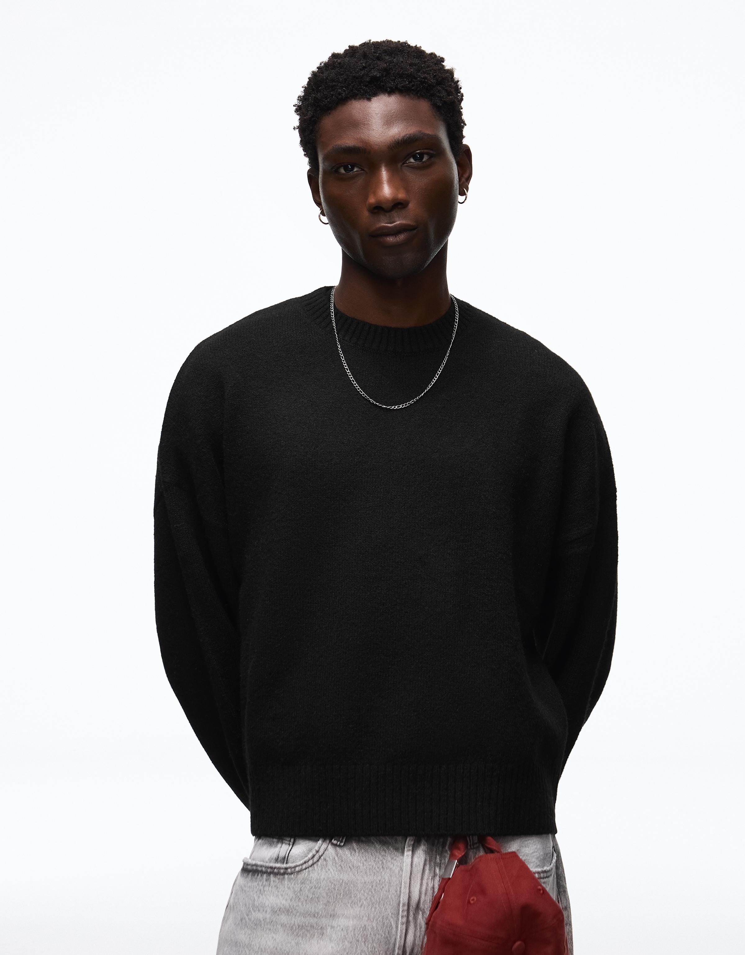 Bershka Jersey Cuello Redondo Boxy Hombre Negro