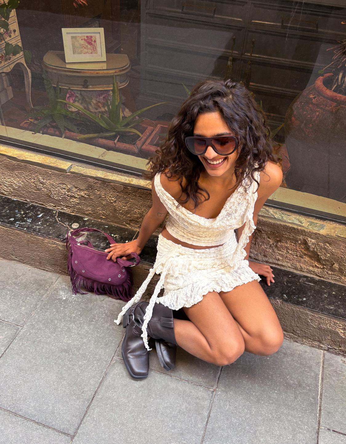 Blonde lace top with ruffles