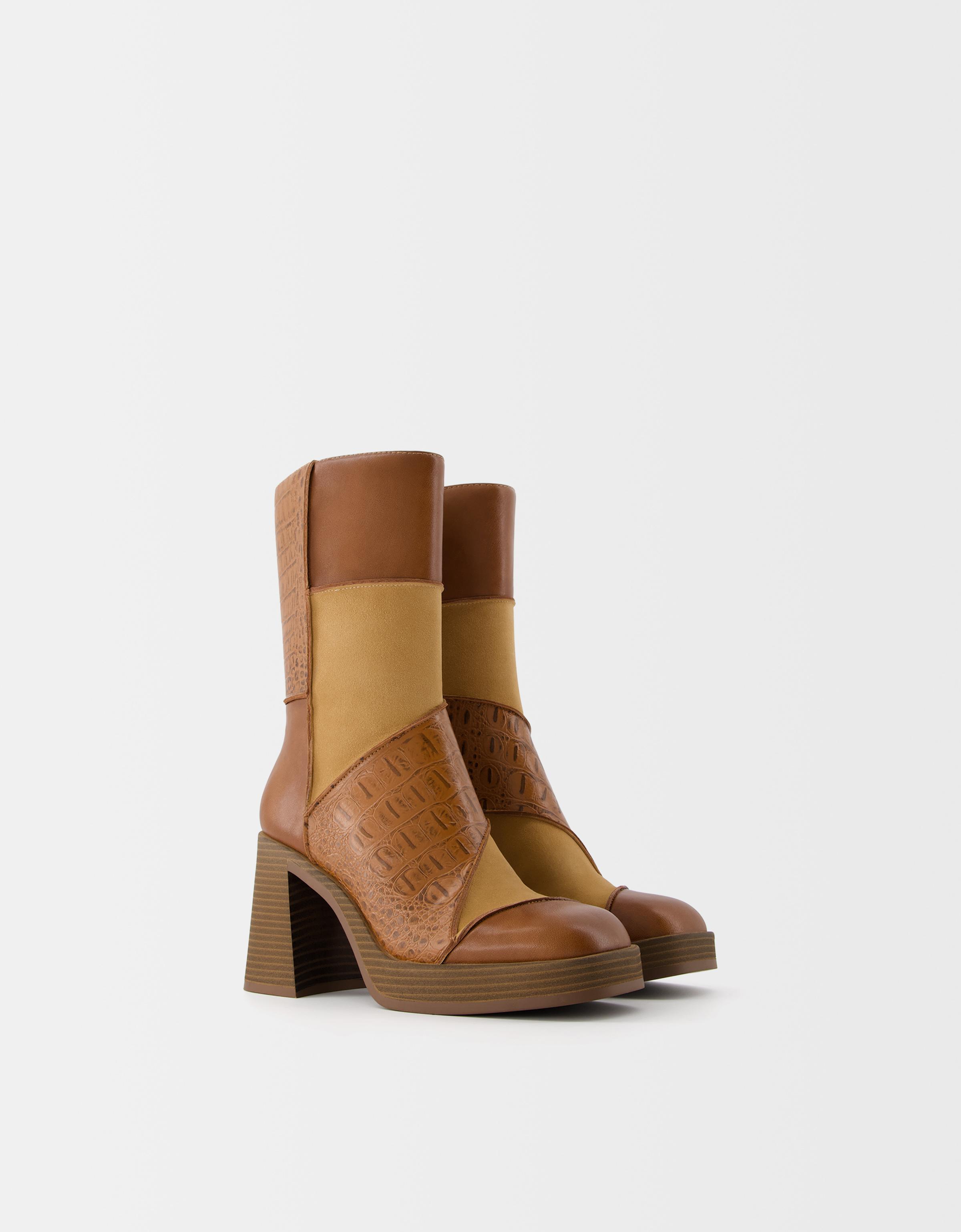 Bottines talon patchwork Femme Bershka