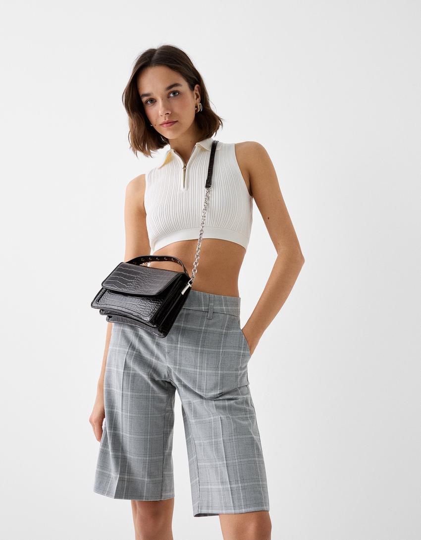 حقيبة كلاتش من جلد صناعي بدبابيس معدنية-أسود-3