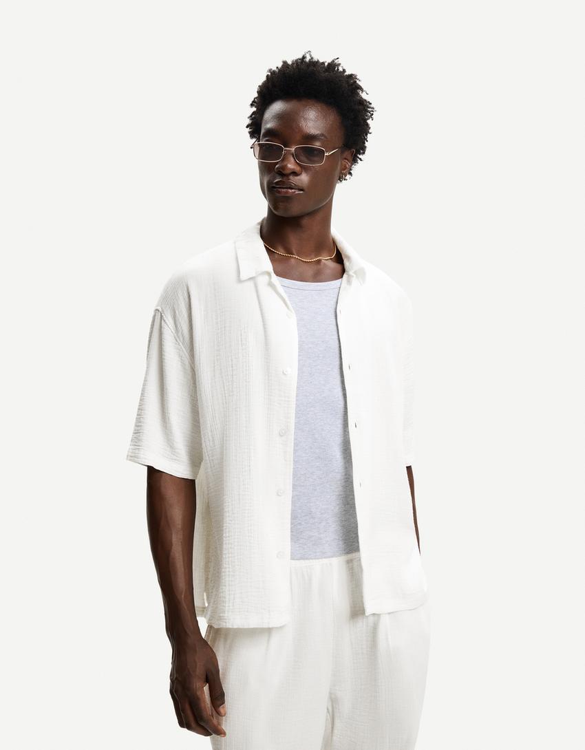 Ensemble chemise et pantalon texturé-Blanc-3