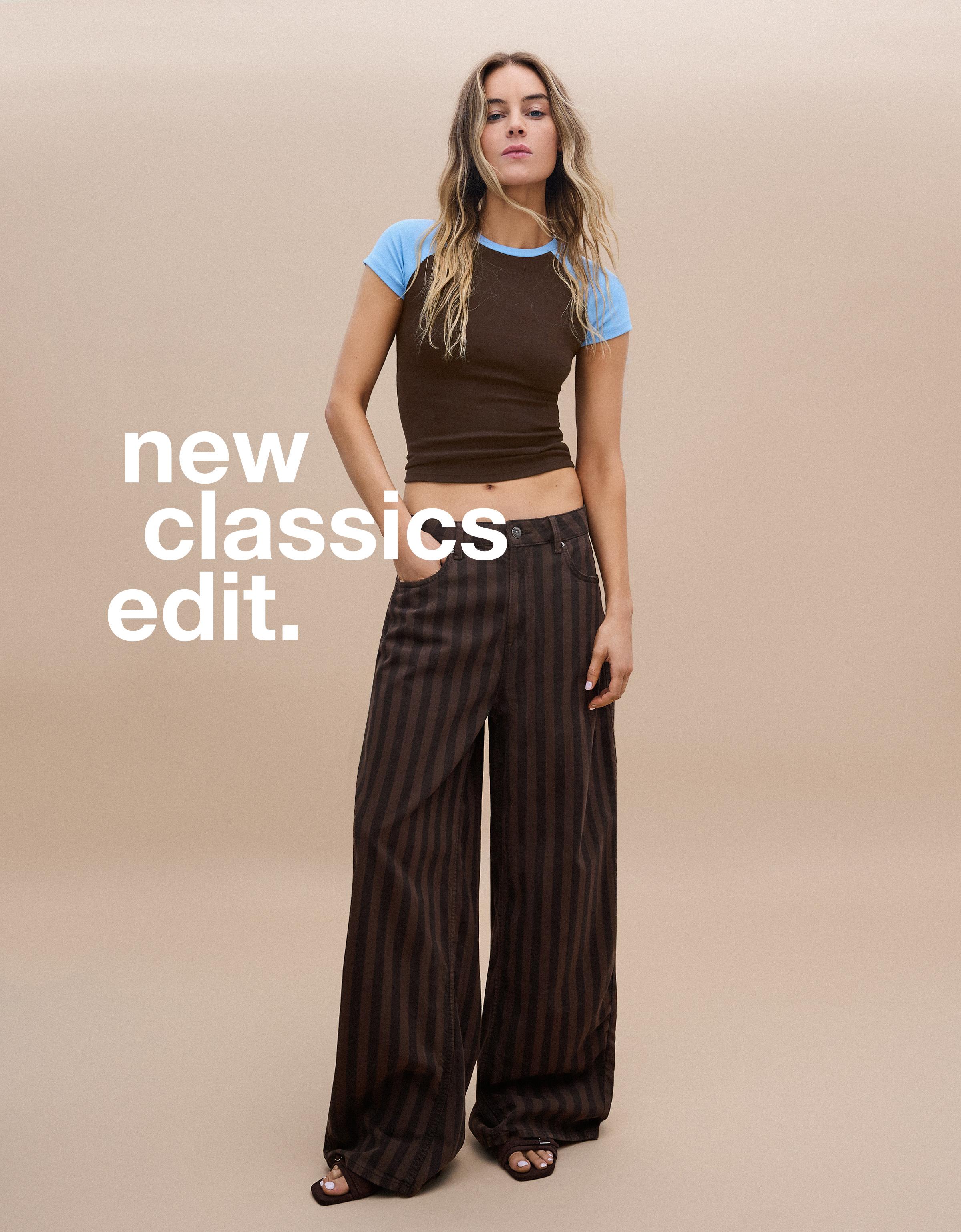 Stripe barrel trousers — Brown
