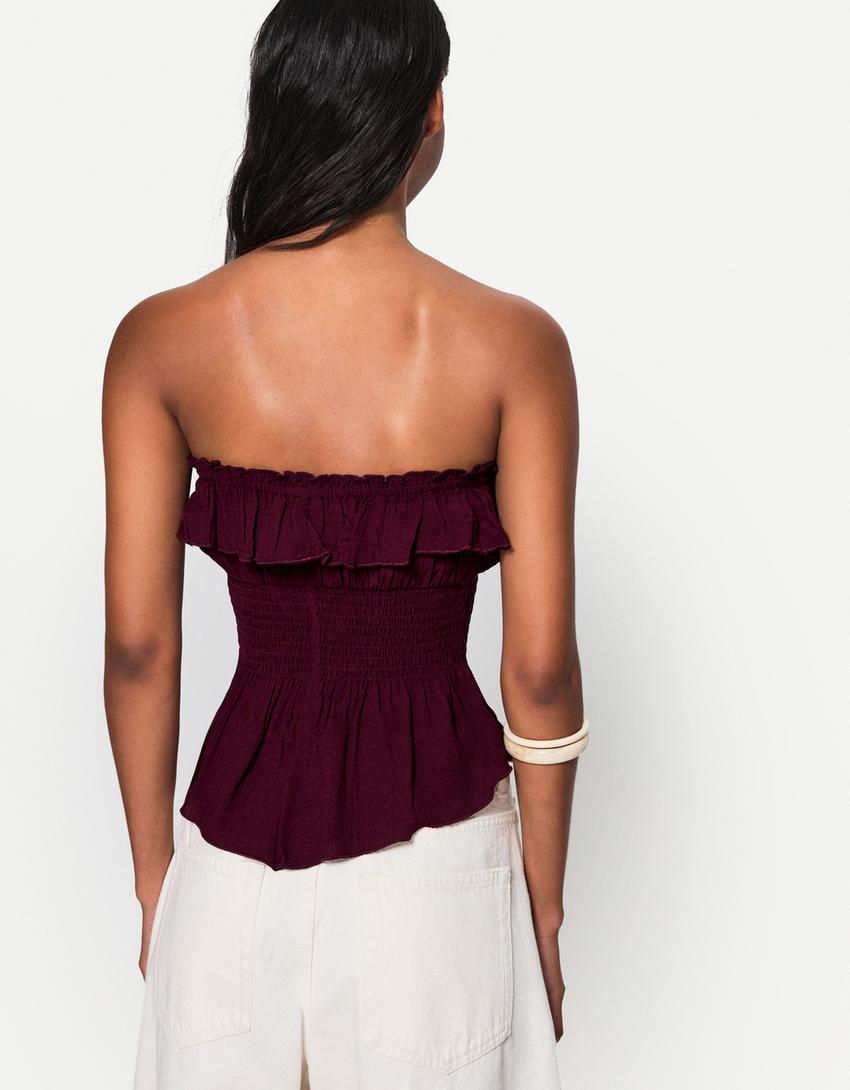 Top bandeau texturé volants-Violet