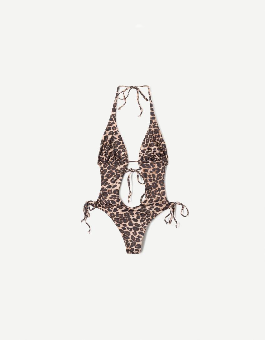 Maillot de bain imprimé animal-Marron