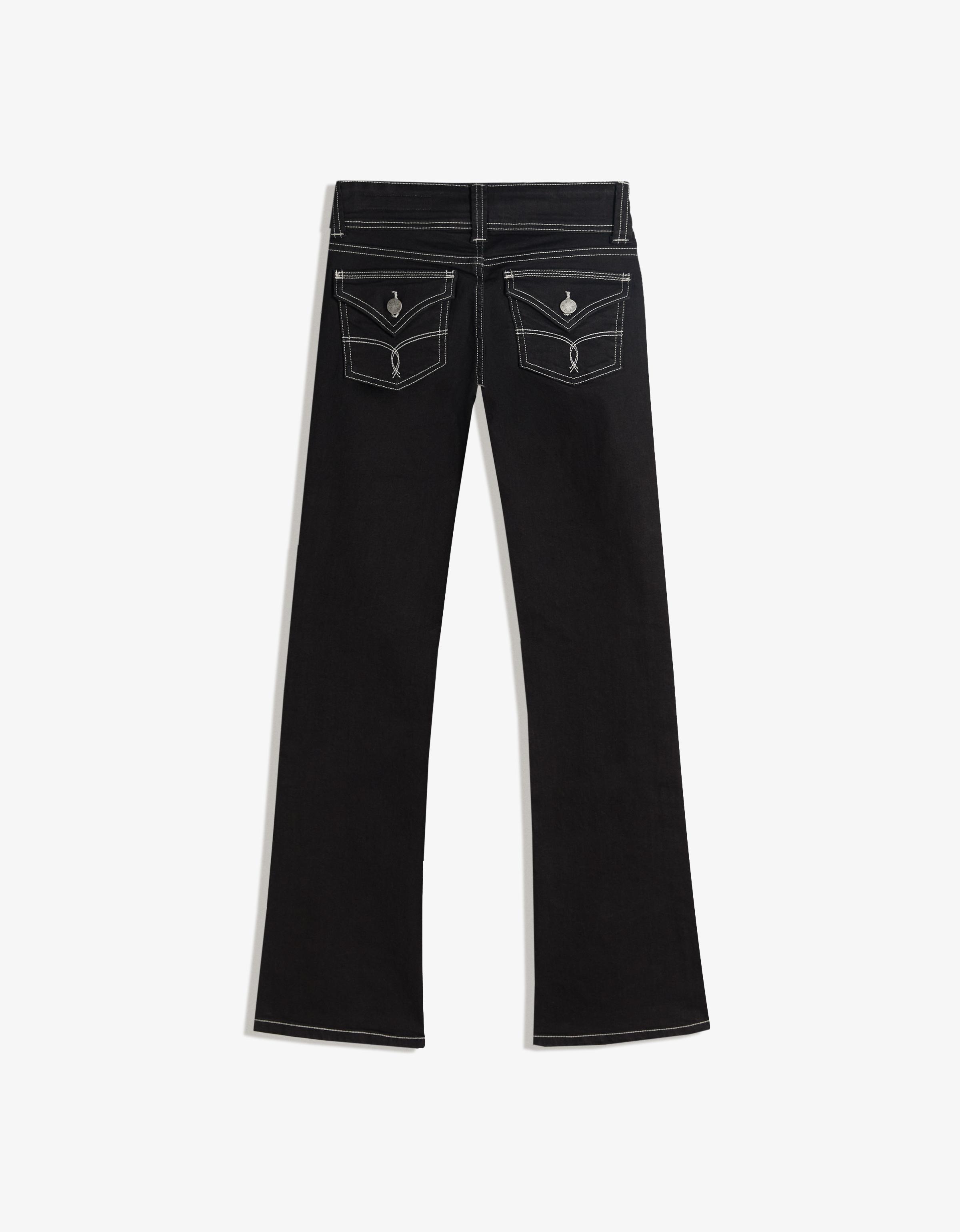Low-rise boot-cut jeans with flaps