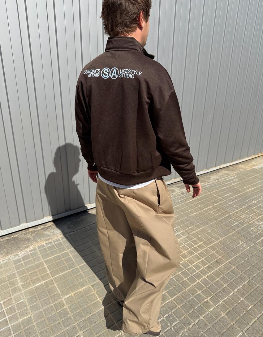 Desenli teknik ceket-Kahverengi