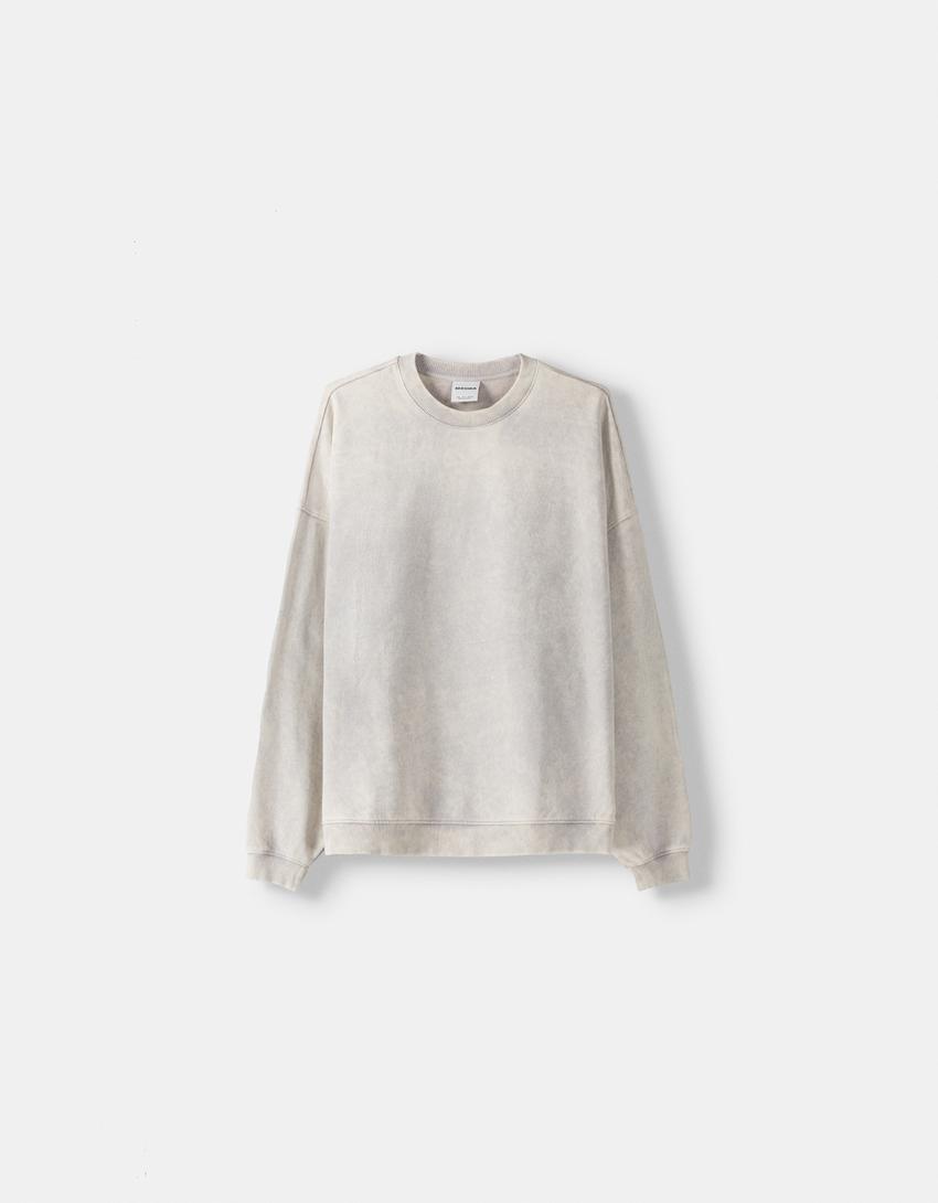Washed-effect sweatshirt-Beige