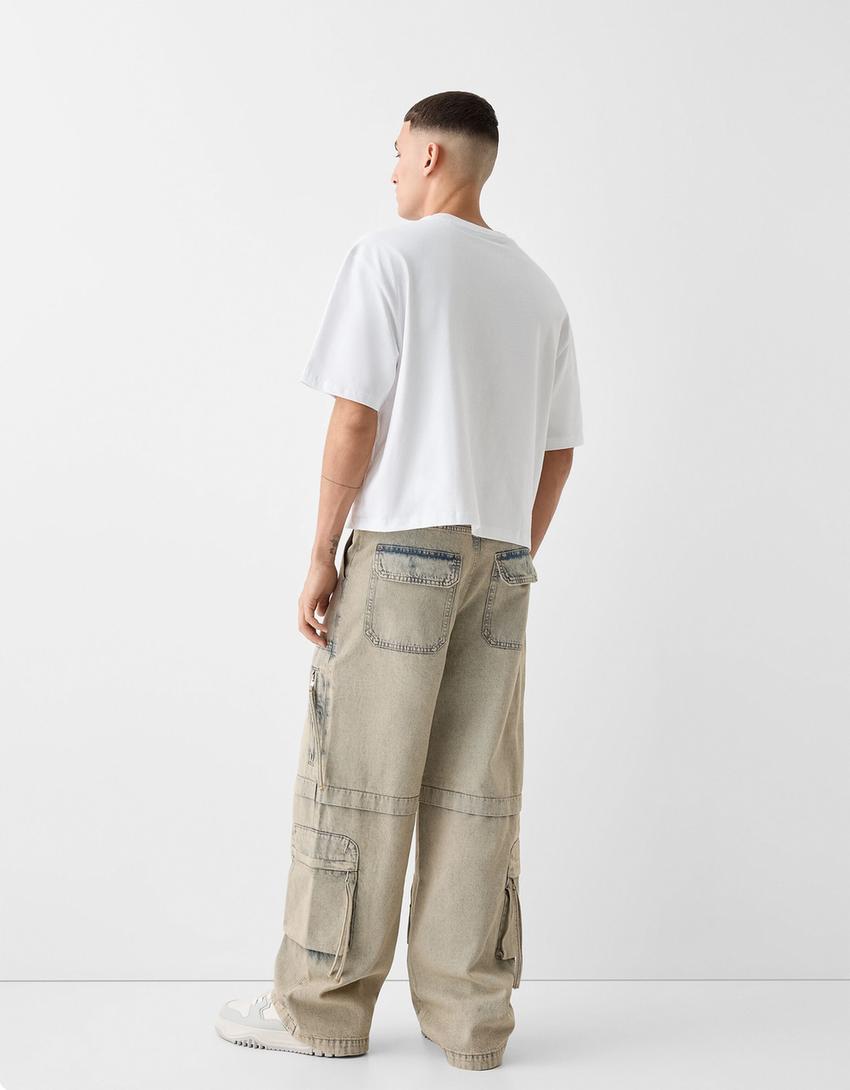 Jean super baggy cargo-Bleu lavé-1