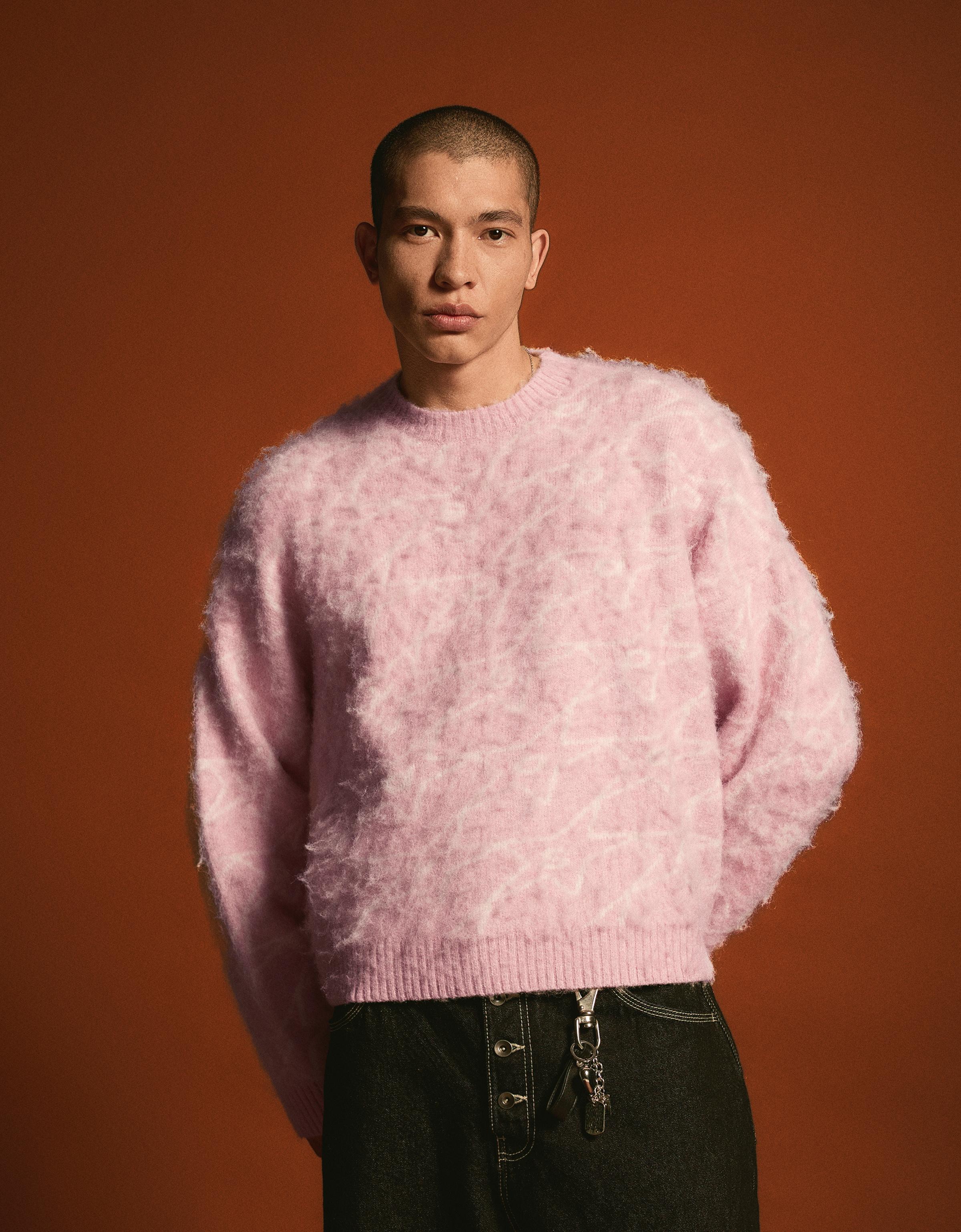 Bershka Pullover Mit Rundausschnitt Und Print Herren M Rosa