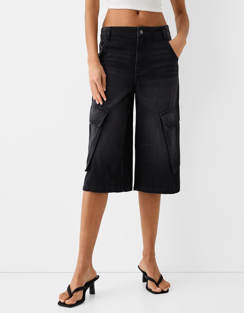 Baggy cargo Bermuda jorts-Black