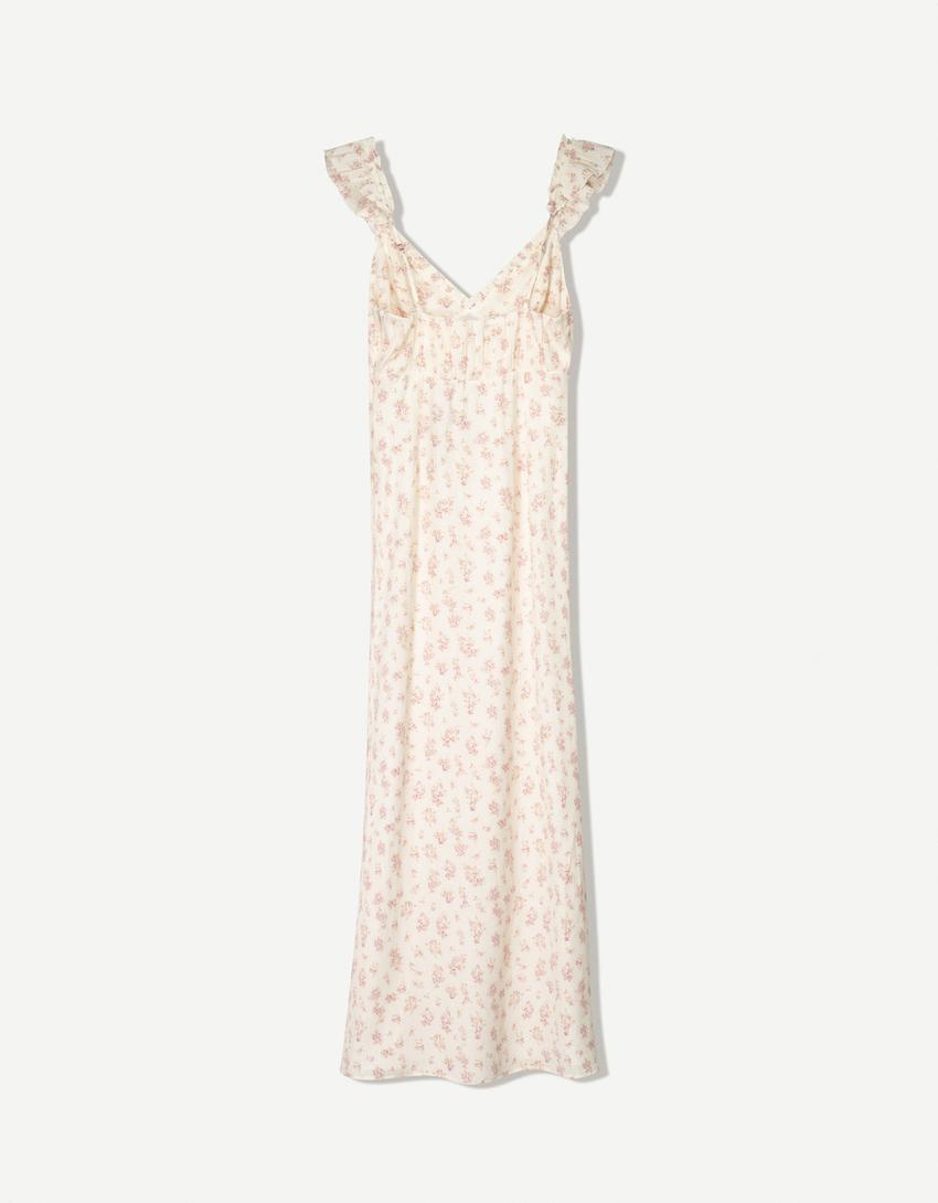 Textured printed midi dress-Cream
