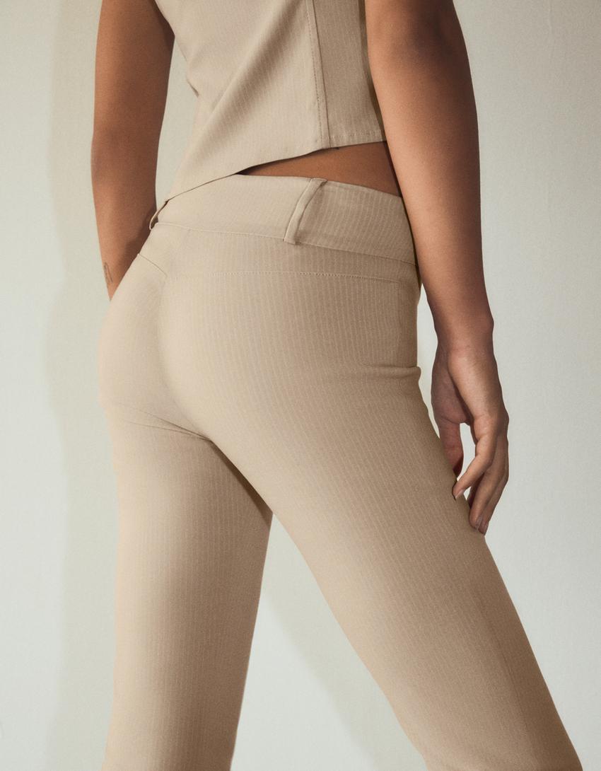 Bengalin kumaş flare fit pantolon-Krem