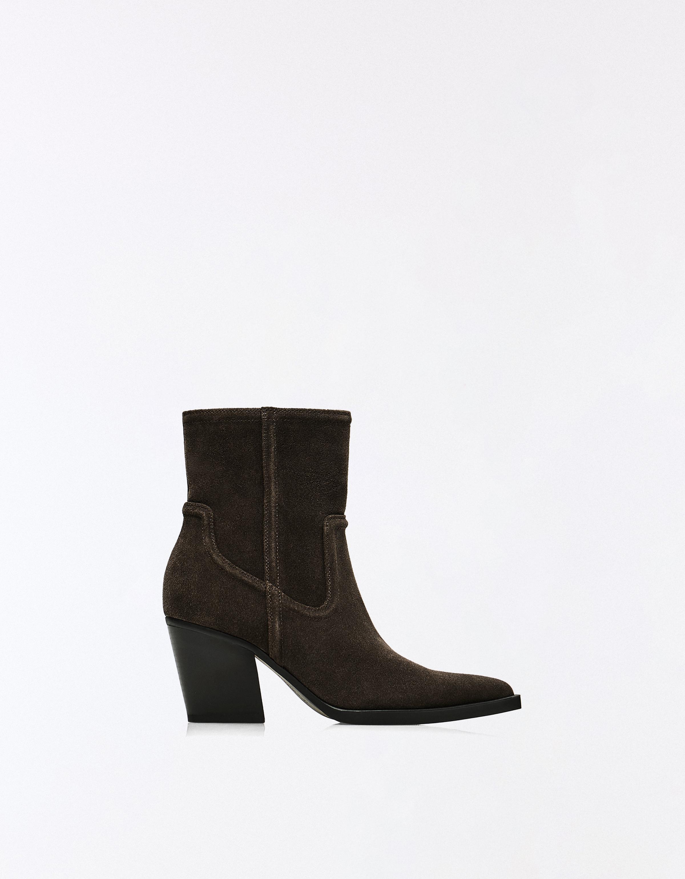 Leather cowboy heel ankle boots — TAUPE
