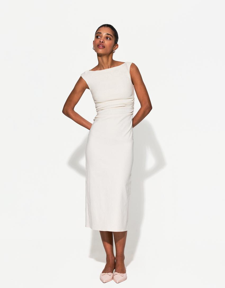 Stretch midi dress-Sand-0