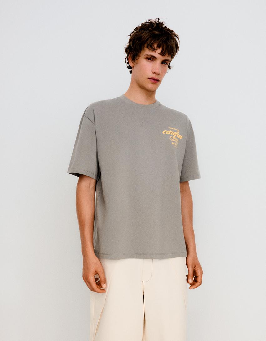 Boxy fit print T-shirt-Grey