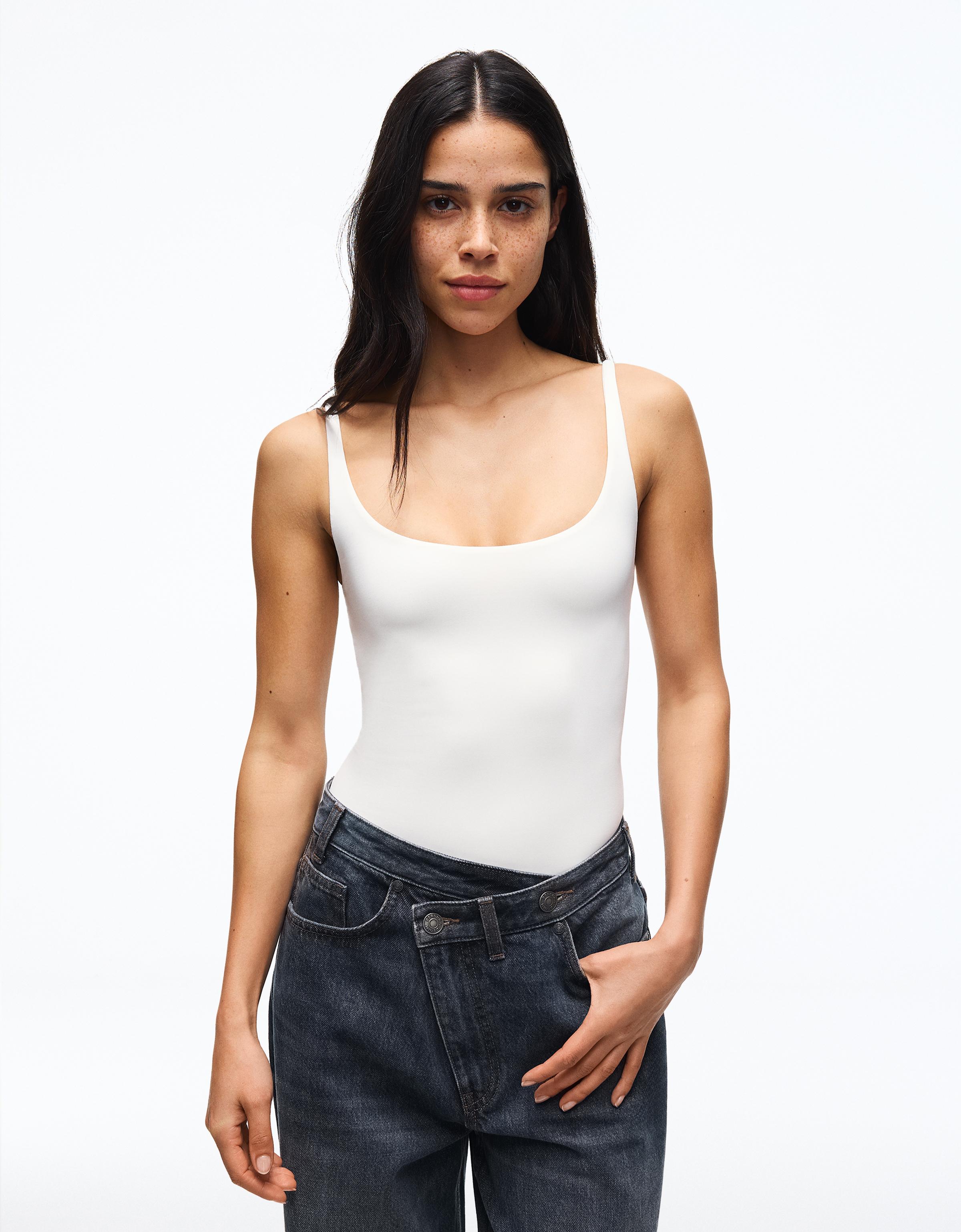Round neck strappy bodysuit — Cream