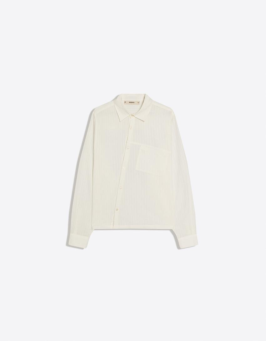 Oversize long sleeve crossover shirt-Off white