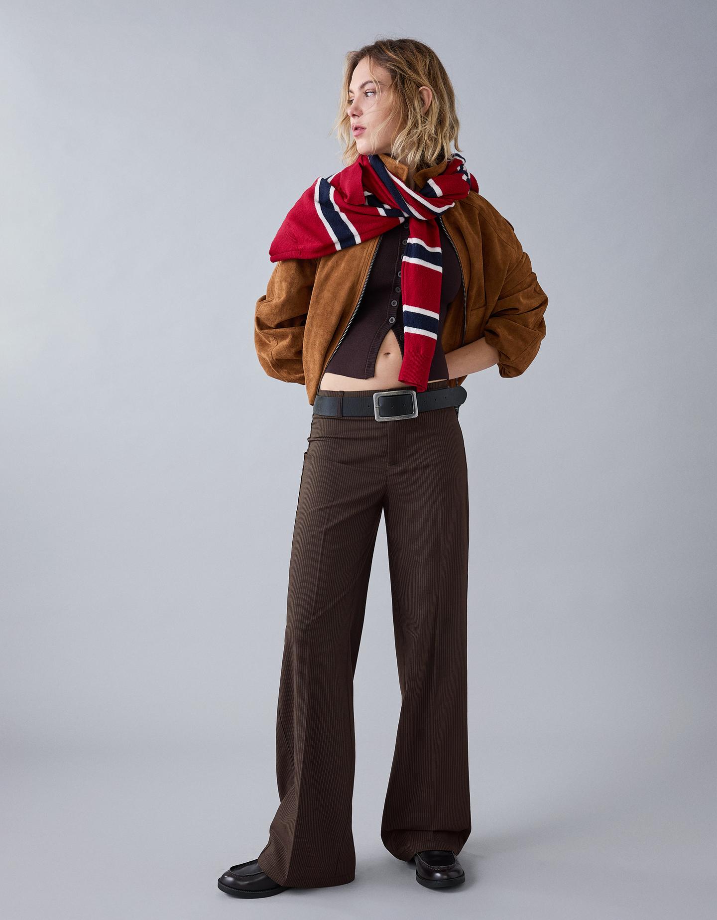 Bershka spodnie wide leg brązowy