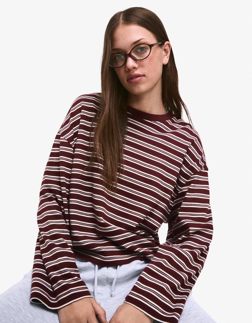 Samarreta màniga llarga estampat-Bordeus