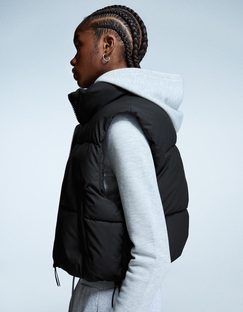 Cropped puffer gilet-Black-0
