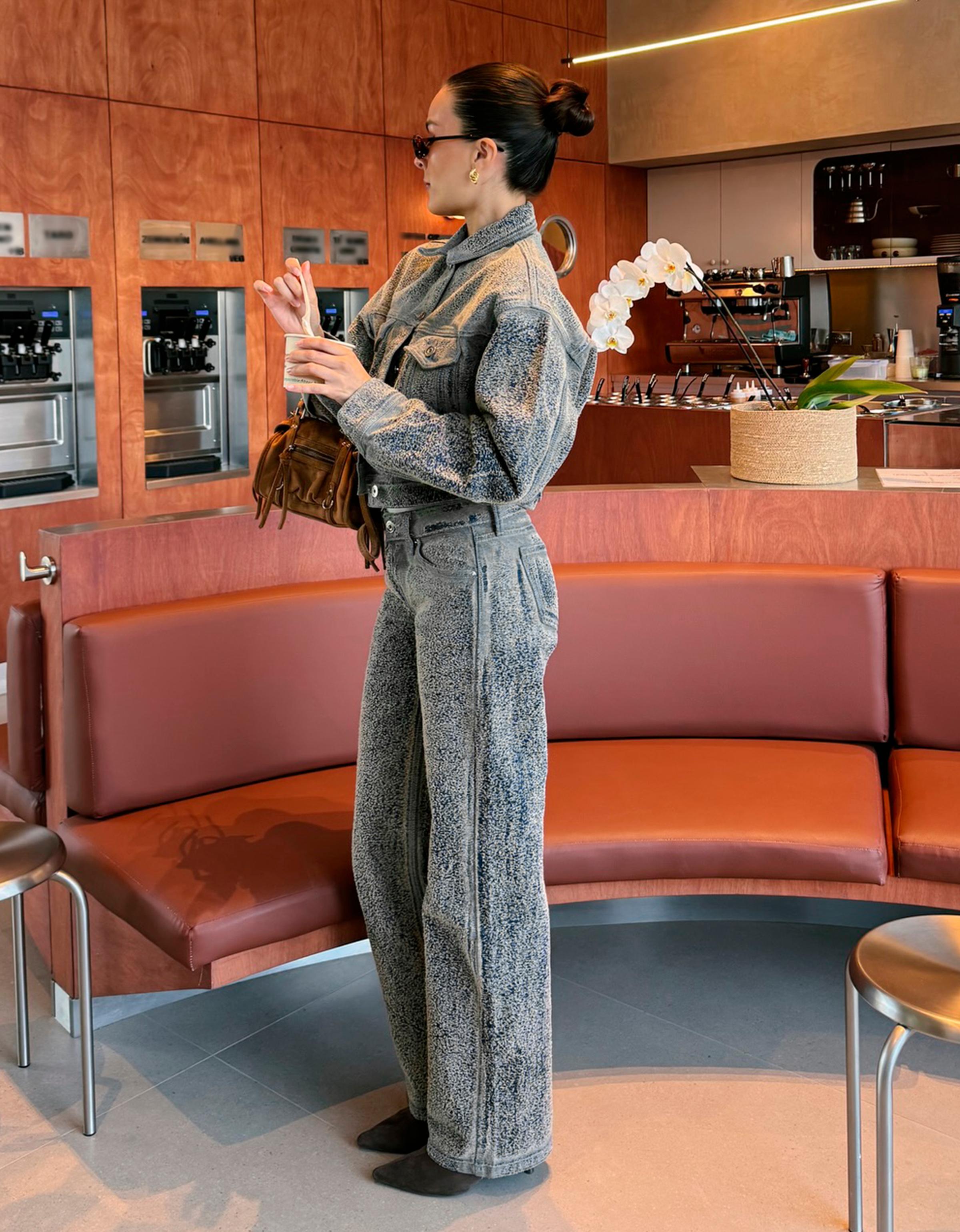 Dokulu düşük bel straight fit jean