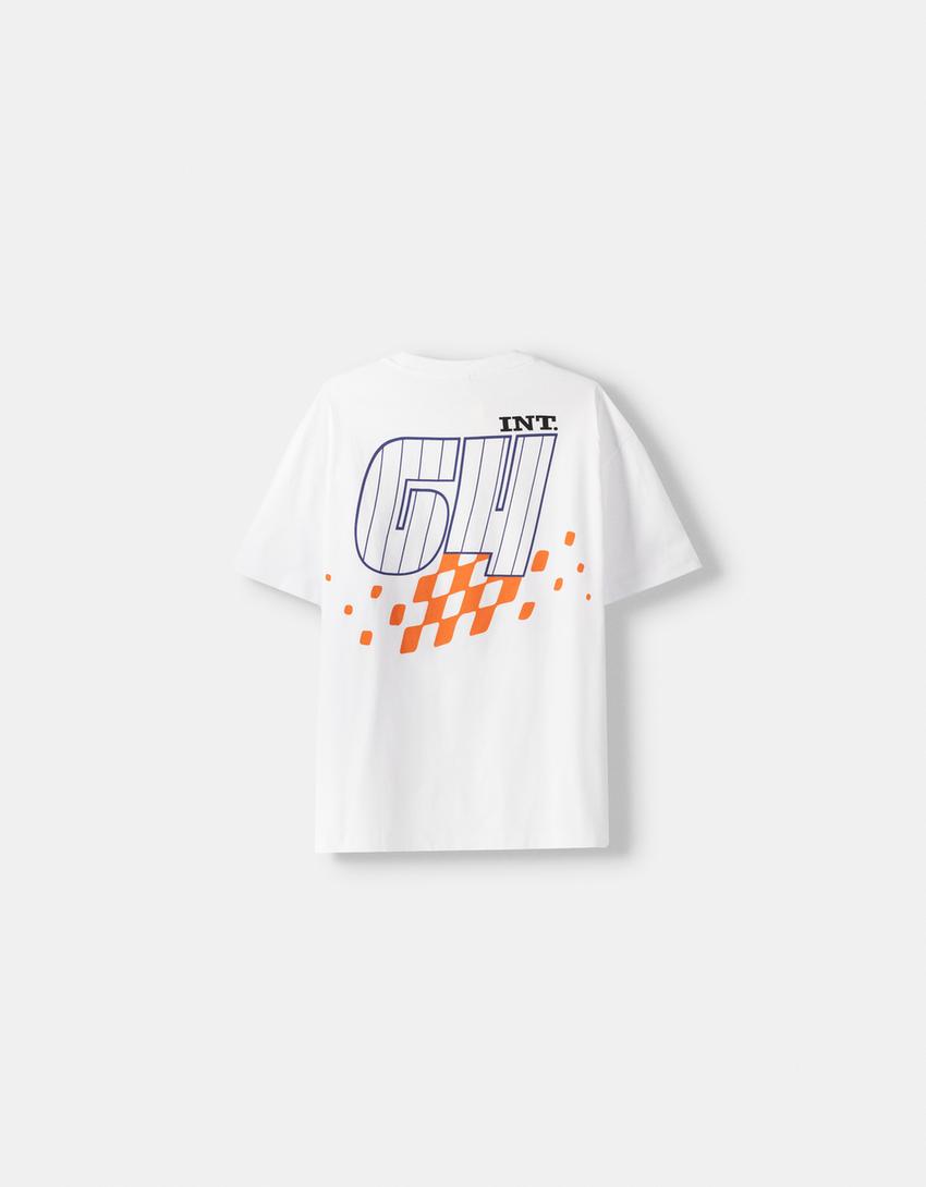 T-shirt manga curta boxy estampado-Branco-5