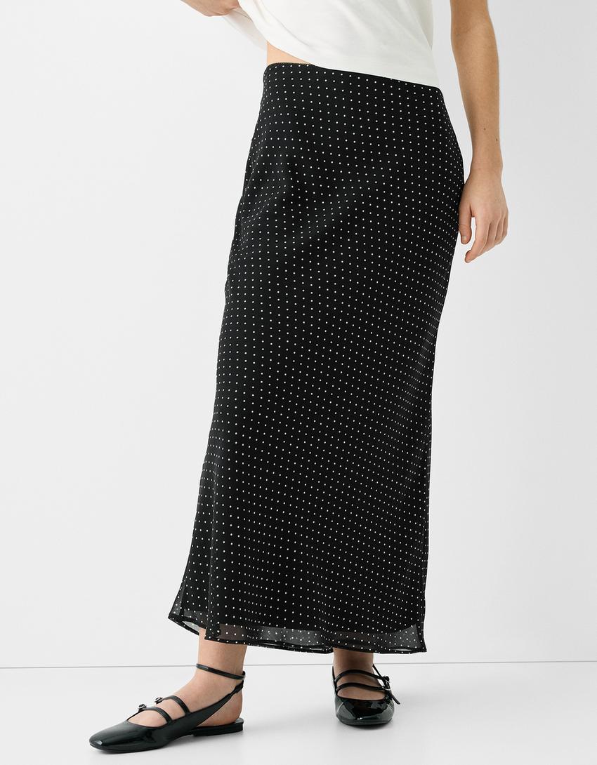 تنورة شيفون طويلة منقطة-أسود-1