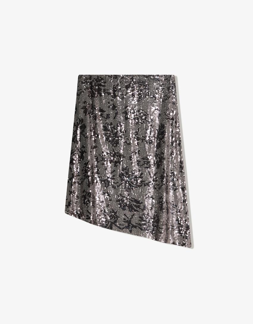 تنورة متوسطة الطول غير متماثلة بترتر-رمادي داكن