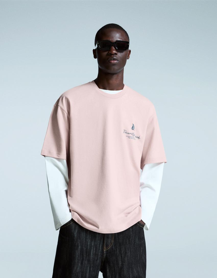 Camiseta manga corta print-Rosa