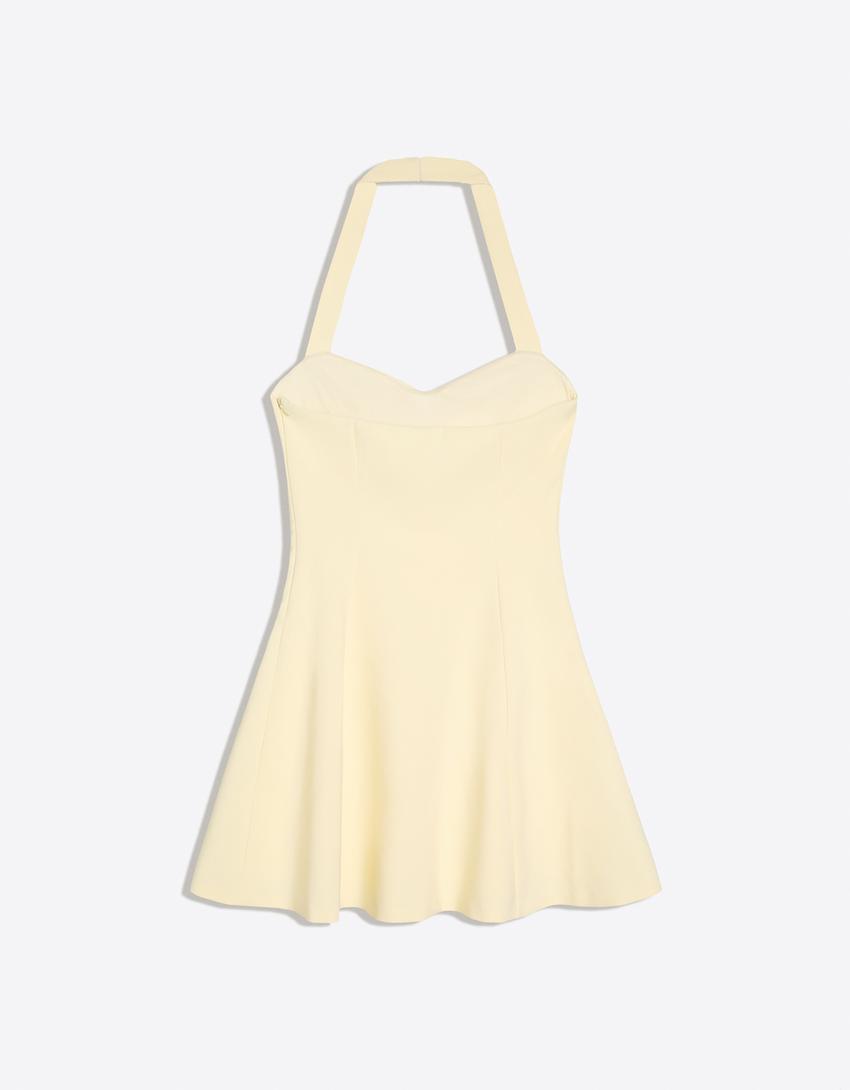 Vestido mini cuello halter-Amarillo