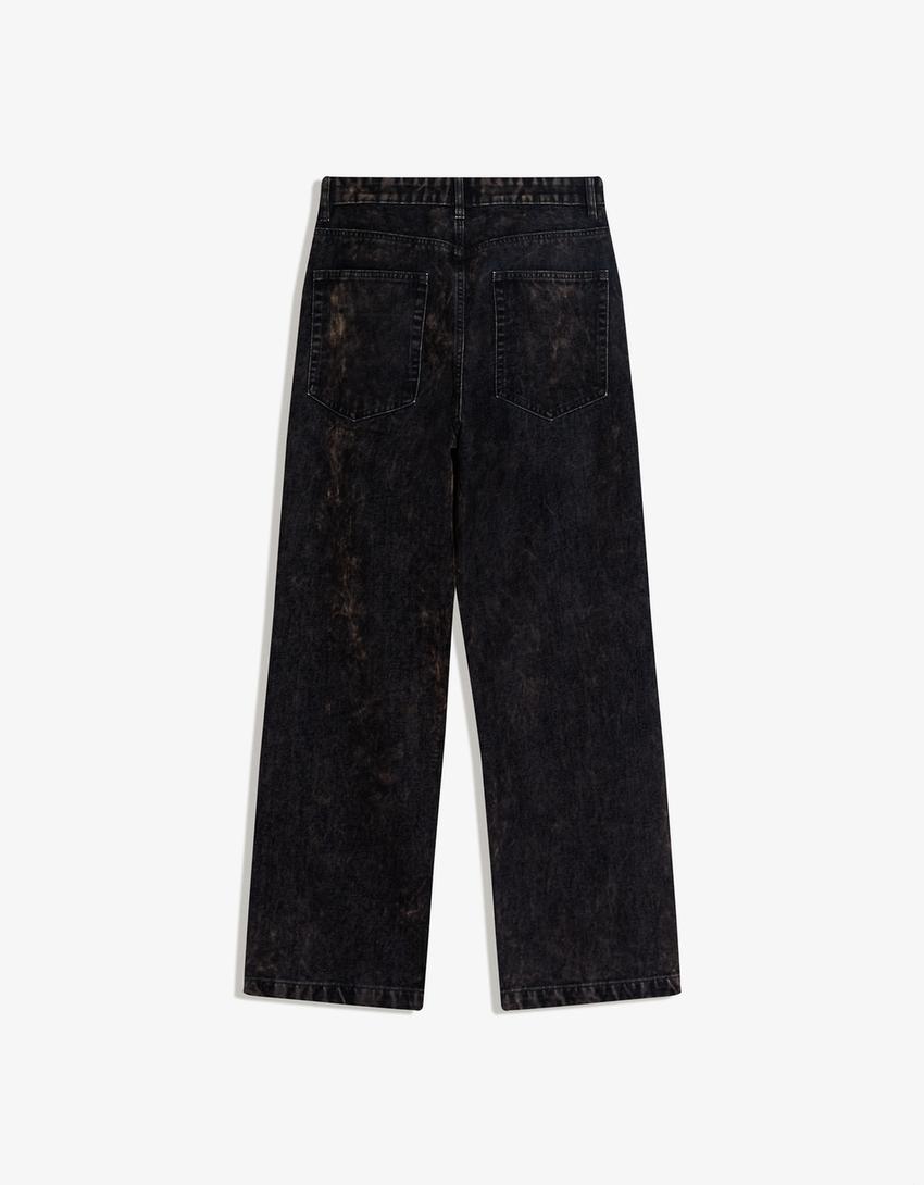Jeans baggy fit effiloché-Marron
