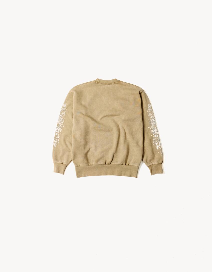 ARIES X BERSHKA Yıkanmış Görünümlü Sweatshirt-Deve tüyü rengi