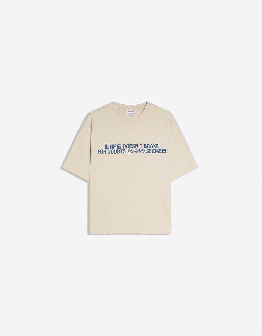 Short sleeve print T-shirt-Camel