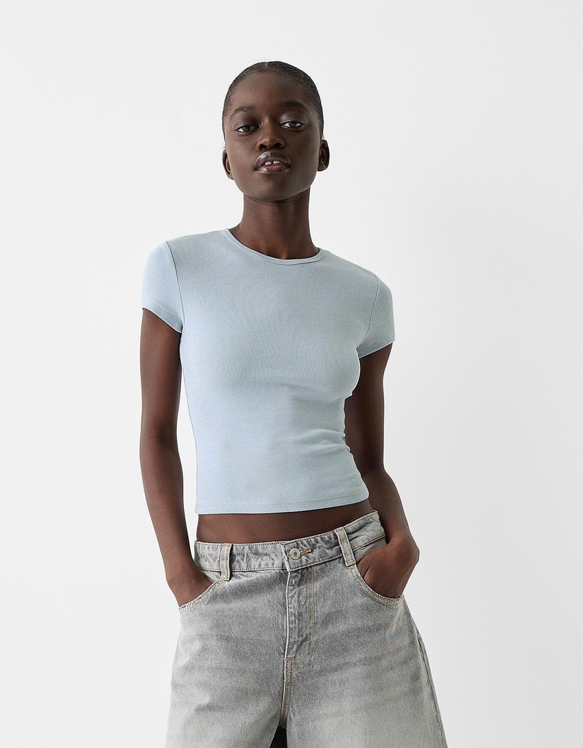 Short sleeve crew neck T-shirt-Light blue-0