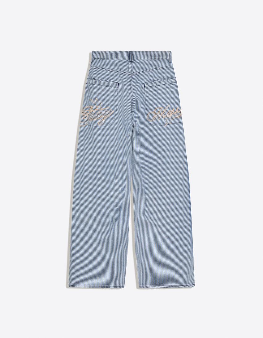 Düşük bel çizgili süper geniş paça jean-Mavi