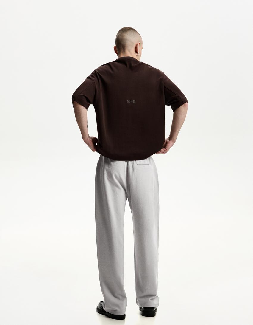 Textured wide-leg trousers-Grey