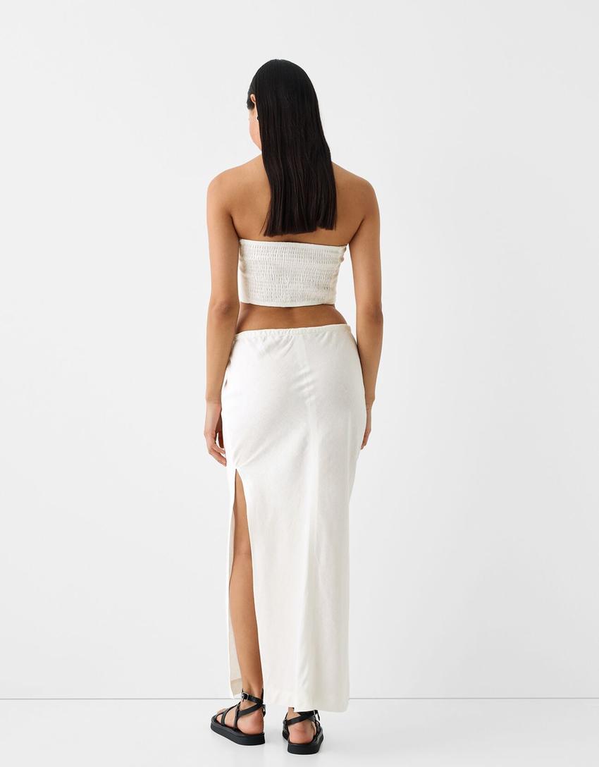 Top foulard avec lin-Blanc cassé-1