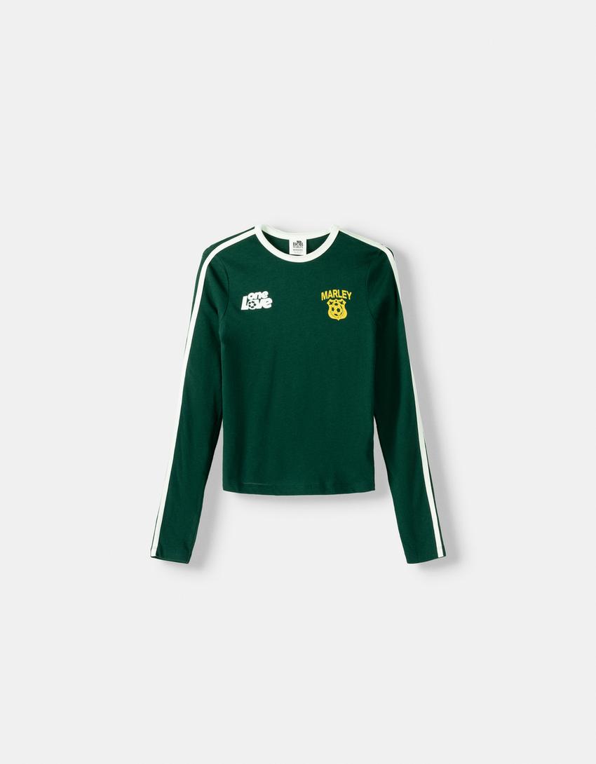 تيشرت بطبعة بوب مارلي وأكمام طويلة-أخضر-5