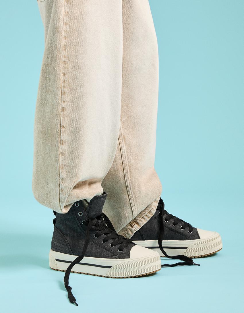 Sapatilhas abotinadas denim homem-Preto-2