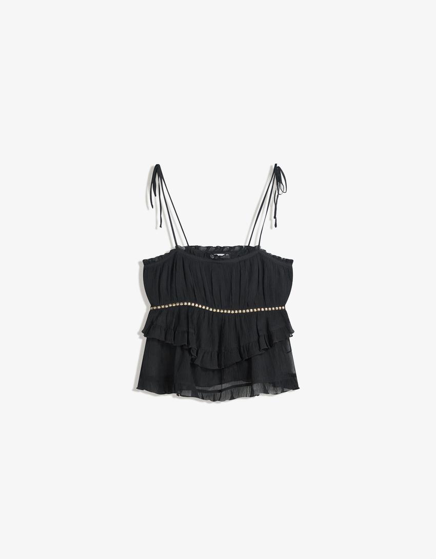 Top rustic cu bretele și ținte-Negru-3