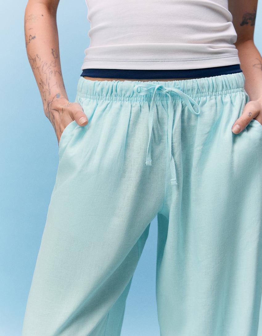 Pantalón cintura elástica-Turquesa