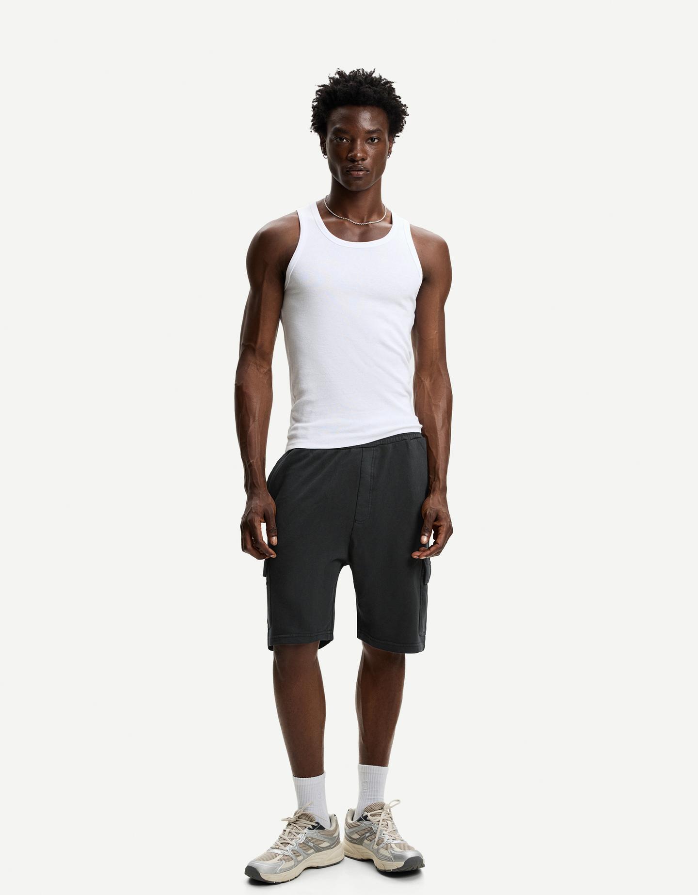 Bershka bermudy z dzianiny dresowej cargo szary