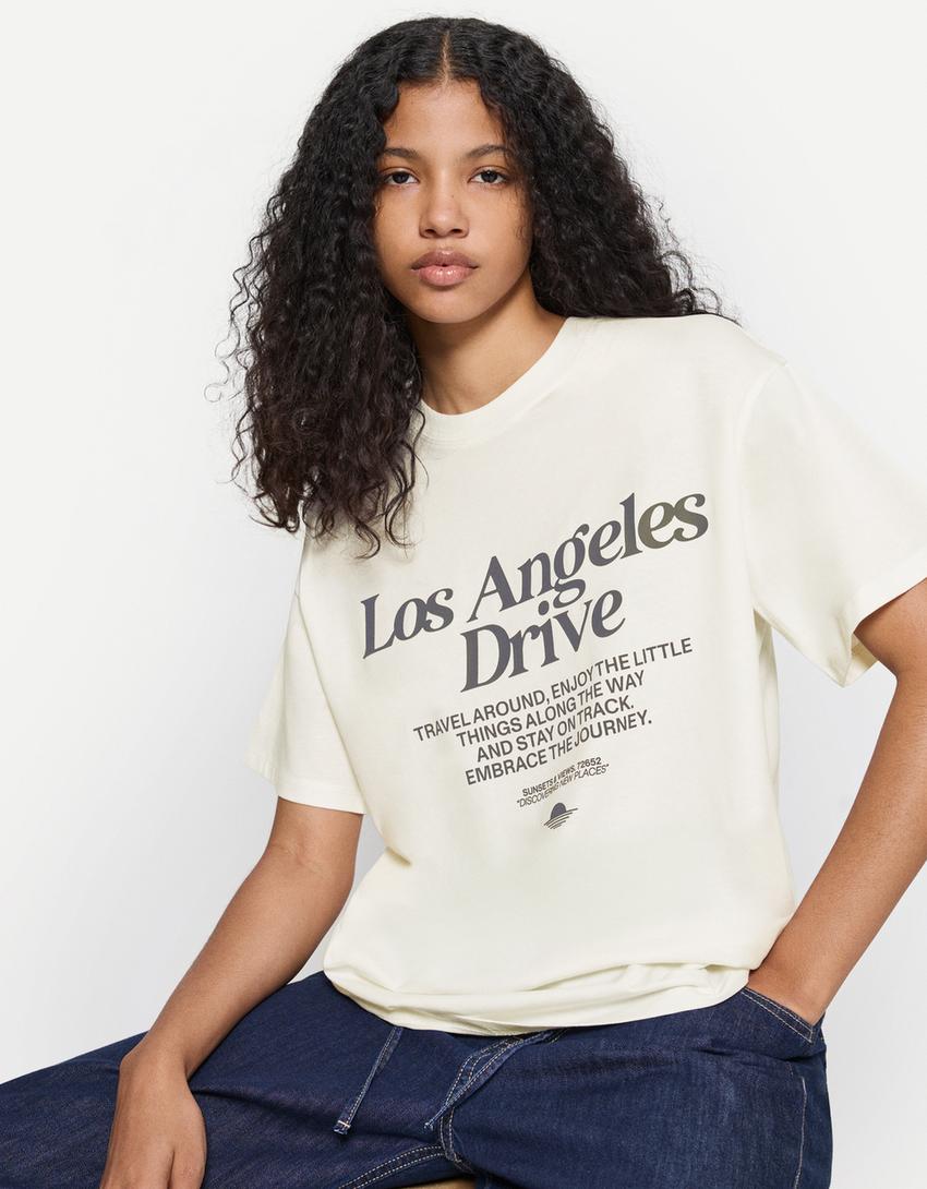 Short sleeve T-shirt with print-Cream