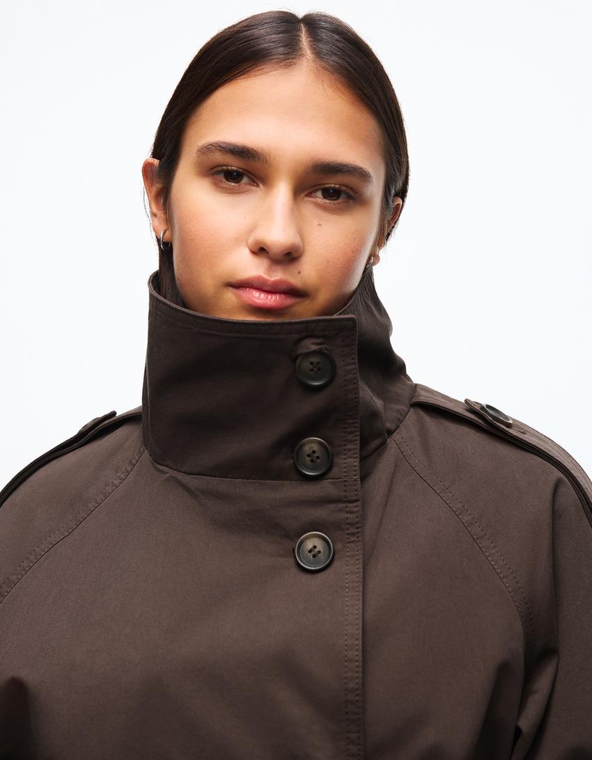 Funnel neck trench jacket-Brown