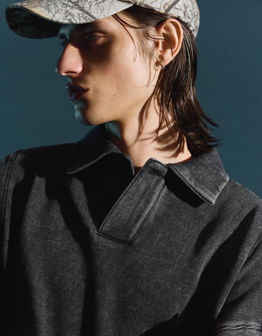 Sweat à col polo oversize-Gris