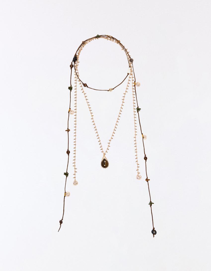 Colar extra longo pedras-Dourado