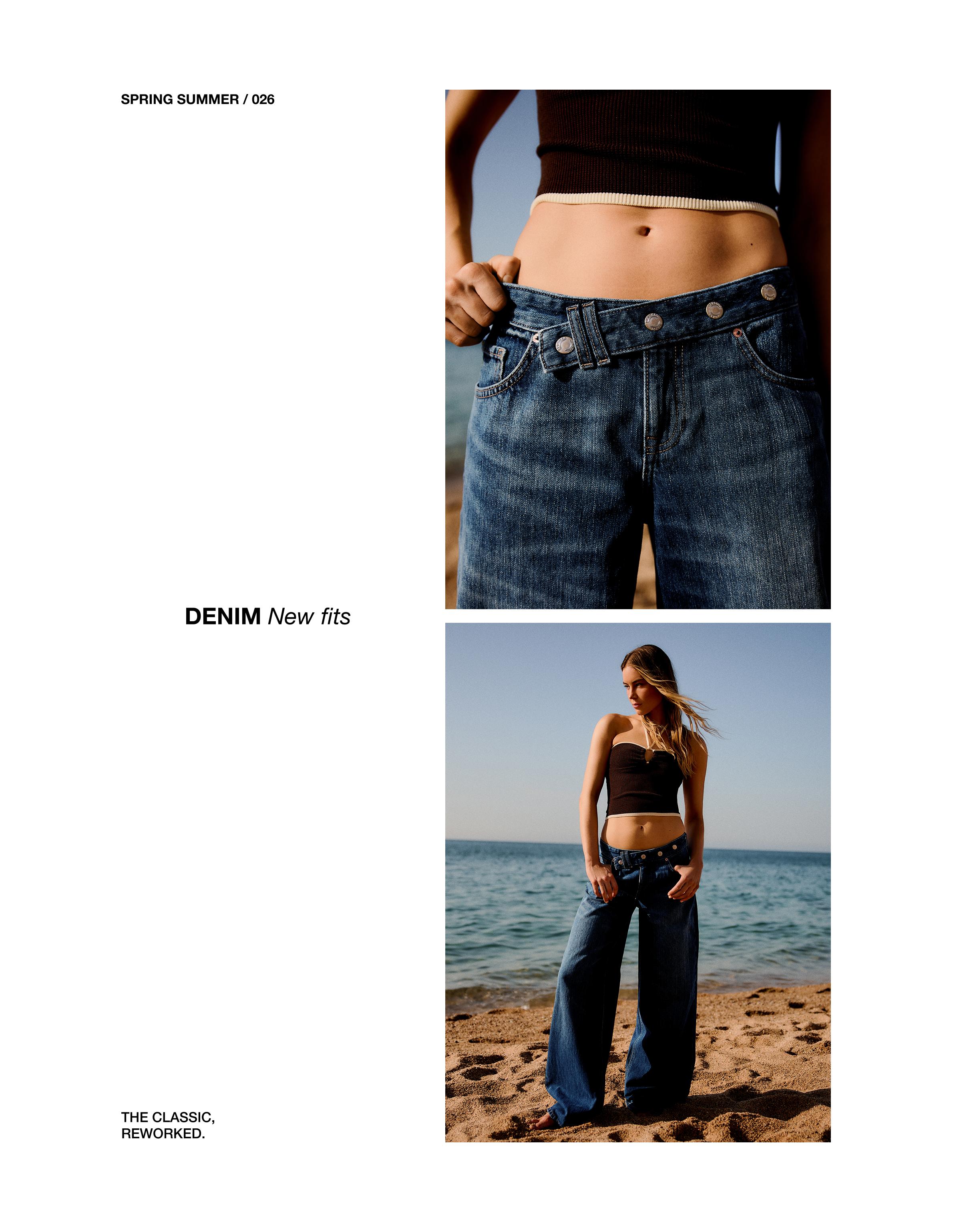Low-rise straight-leg jeans with crossover waist — Blue