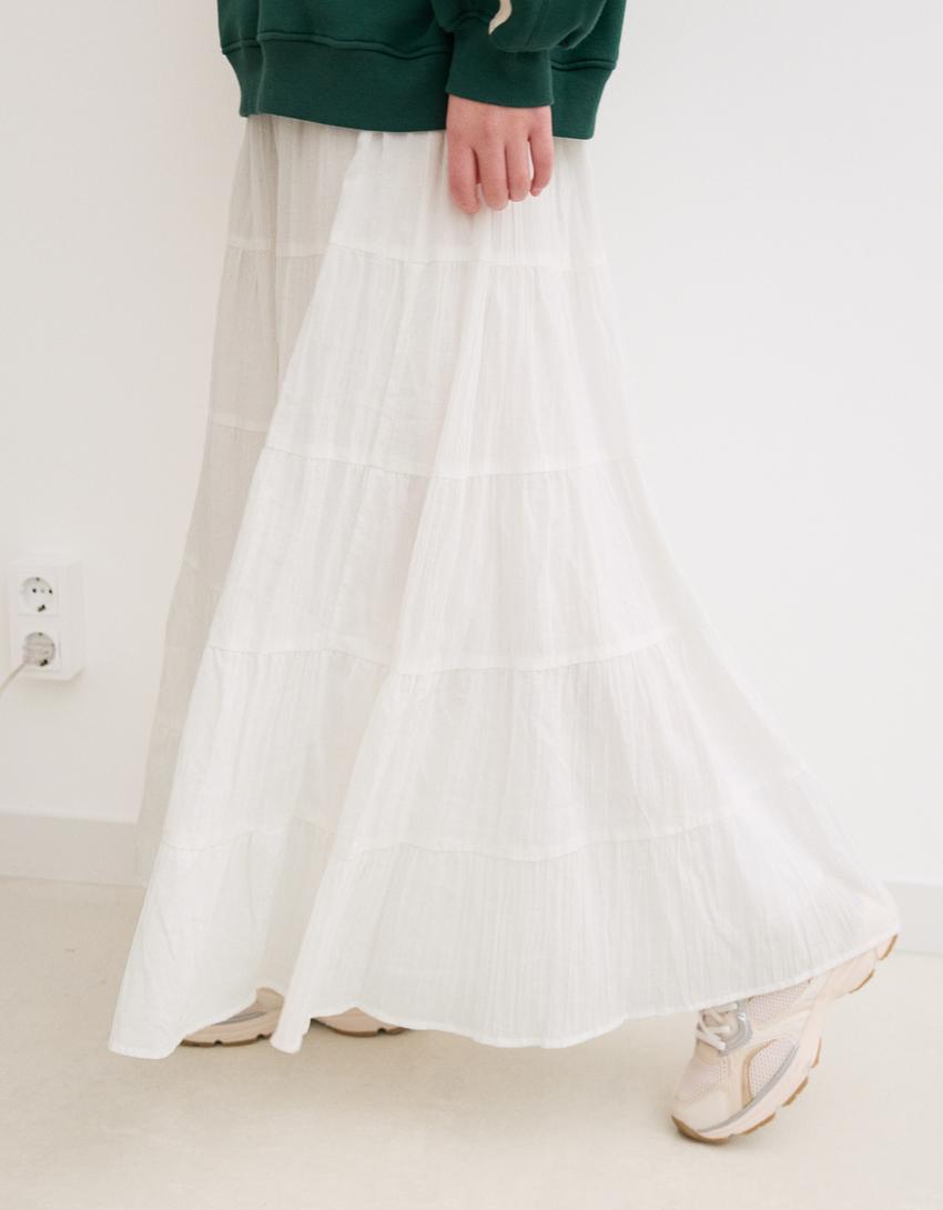 Falda maxi boho-Blanco roto
